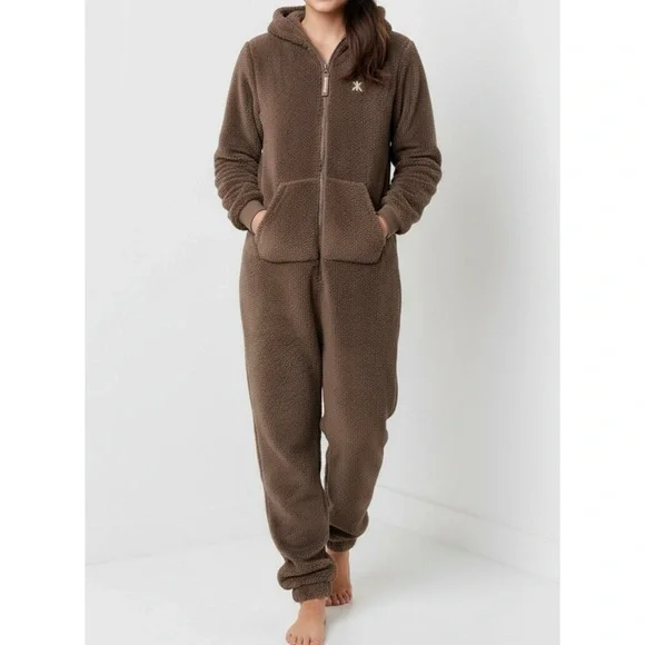 ONEPIECE Puppy Sherpa Jumpsuit, Taupe, Medium